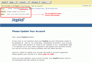 Scam Email From Sender named PayPal